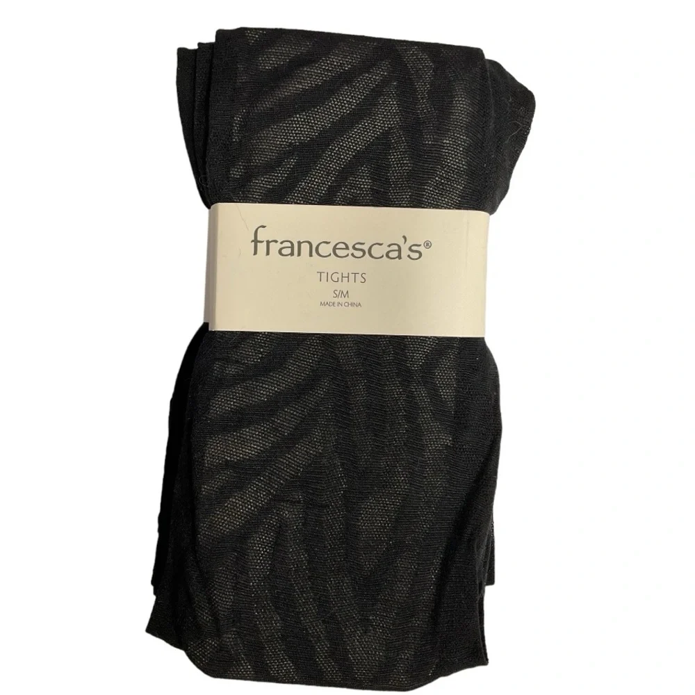 Francesca's Eliza Black Sheer Tiger Print‎ Tights 2 Pair Chic Patterned Size S/M